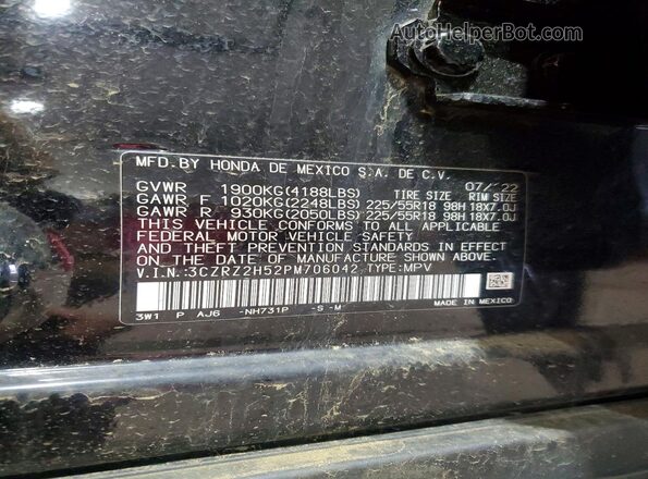 3CZRZ2H52PM706042 2023 HONDA HR-V Черный Вид наклейки с VIN-кодом
