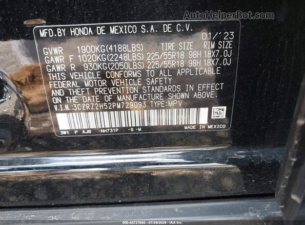 3CZRZ2H52PM729093 2023 HONDA HR-V Black Вид підкапотного простору