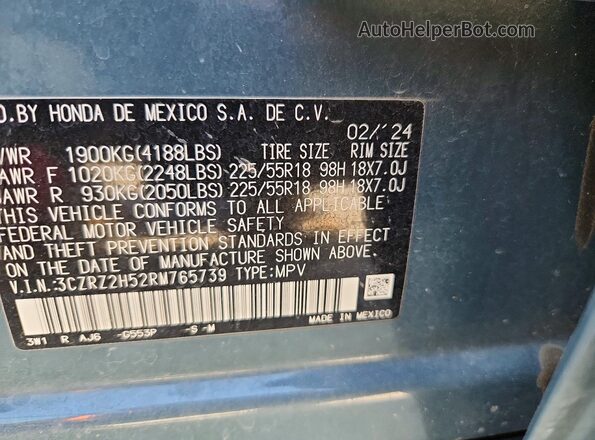 3CZRZ2H52RM765739 2024 HONDA HR-V Серый Вид подкапотного пространства