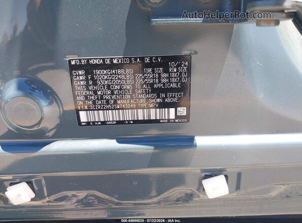 3CZRZ2H52SM743049 2025 HONDA HR-V Green Widok komory silnika