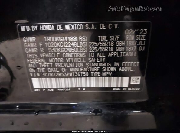 3CZRZ2H53PM736750 2023 HONDA HR-V Black ძრავის განყოფილების ხედი