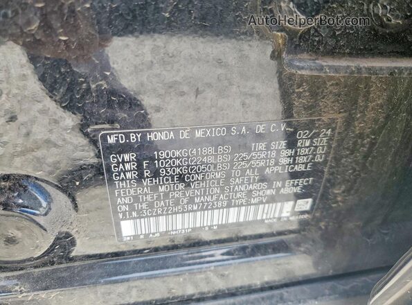 3CZRZ2H53RM772389 2024 HONDA HR-V Black Widok naklejki z numerem VIN