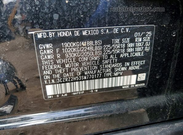 3CZRZ2H53SM770177 2025 HONDA HR-V Black VIN sticker view