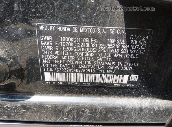 3CZRZ2H54RM762518 2024 HONDA HR-V Black Vista del compartimento del motor