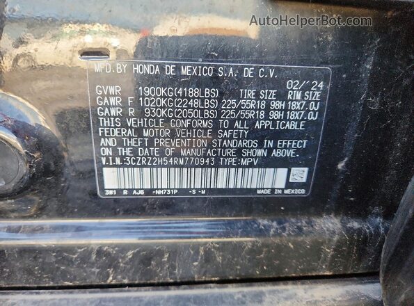 3CZRZ2H54RM770943 2024 HONDA HR-V Black Панорамний вид салону 360°