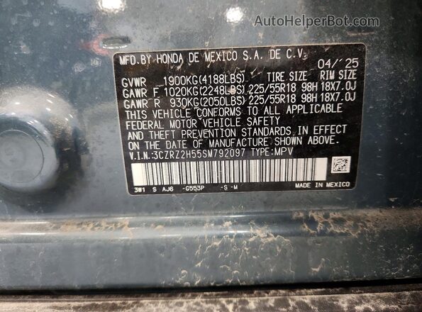 3CZRZ2H55SM792097 2025 HONDA HR-V Blue Սալոնի 360 աստիճան տեսք