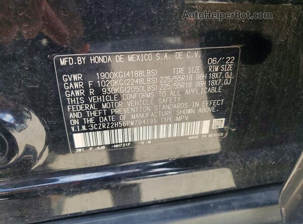3CZRZ2H56PM704195 2023 HONDA HR-V Black Widok naklejki z numerem VIN