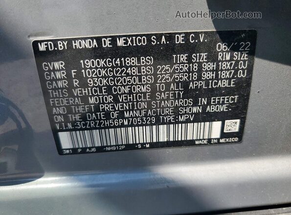 3CZRZ2H56PM705329 2023 HONDA HR-V Gray VIN sticker view