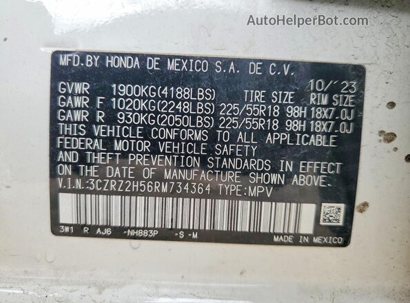 3CZRZ2H56RM734364 2024 HONDA HR-V White Vista del compartimento del motor