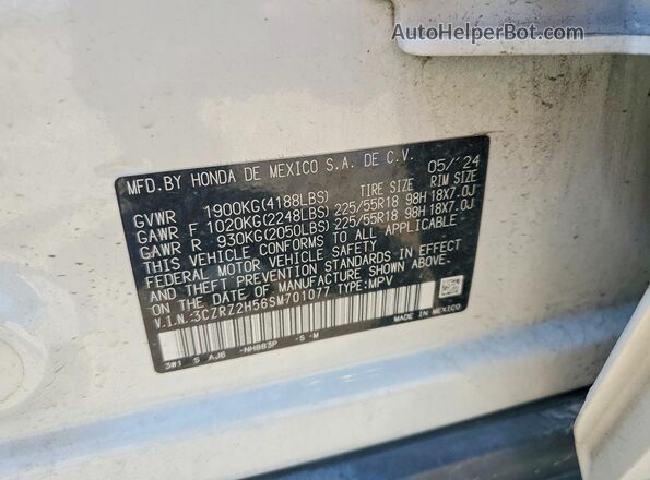 3CZRZ2H56SM701077 2025 HONDA HR-V Белый Вид наклейки с VIN-кодом