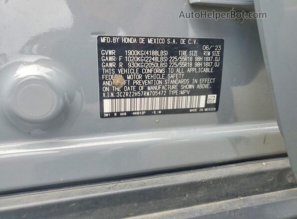 3CZRZ2H57RM705472 2024 HONDA HR-V Gray VIN կոդի պիտակի տեսք
