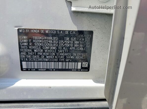 3CZRZ2H57RM723390 2024 HONDA HR-V White VIN կոդի պիտակի տեսք