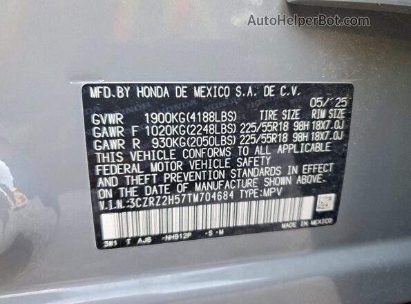3CZRZ2H57TM704684 2026 HONDA HR-V Серый Панорамный вид салона 360°