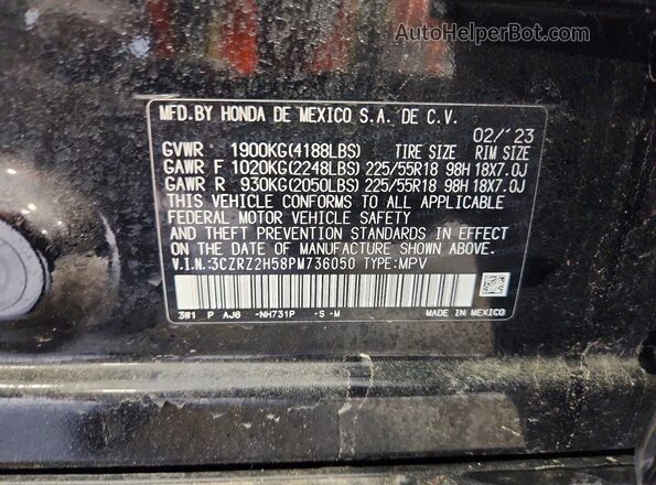 3CZRZ2H58PM736050 2023 HONDA HR-V Черный Панорамный вид салона 360°