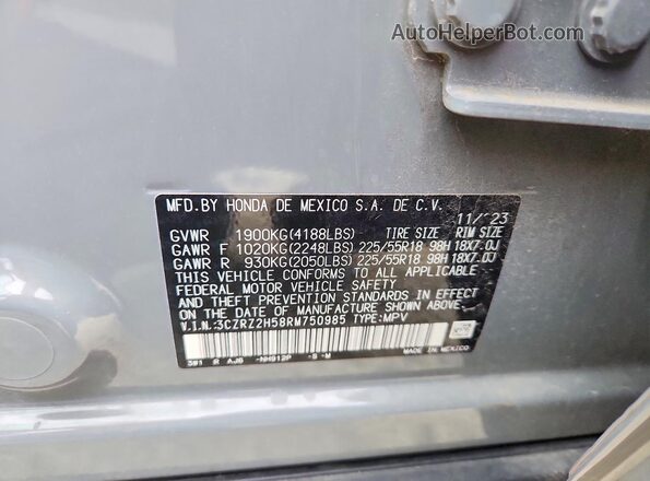 3CZRZ2H58RM750985 2024 HONDA HR-V Gray ძრავის განყოფილების ხედი