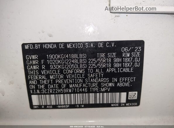 3CZRZ2H59RM710446 2024 HONDA HR-V White Widok komory silnika