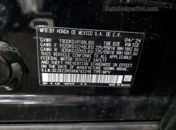 3CZRZ2H59RM782246 2024 HONDA HR-V Black VIN sticker view