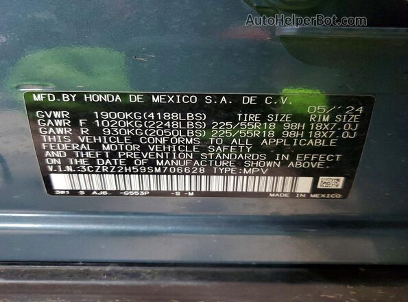 3CZRZ2H59SM706628 2025 HONDA HR-V Gray Շարժիչի բաժամունքի տեսք