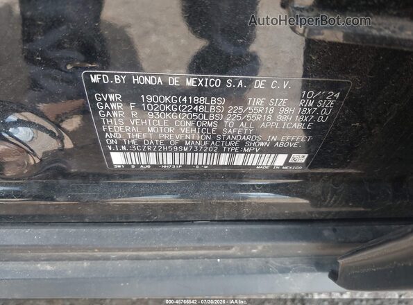 3CZRZ2H59SM737202 2025 HONDA HR-V Black Вид підкапотного простору