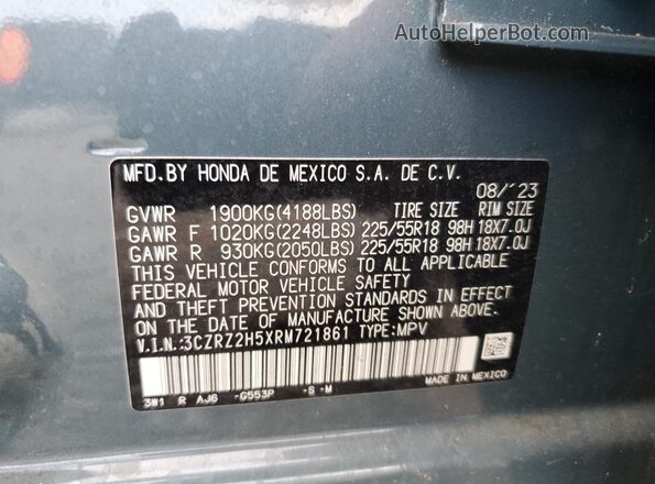 3CZRZ2H5XRM721861 2024 HONDA HR-V Gray VIN կոդի պիտակի տեսք