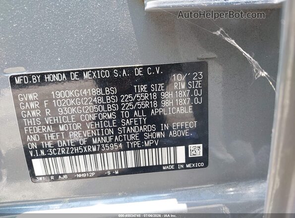 3CZRZ2H5XRM735954 2024 HONDA HR-V Gray Շարժիչի բաժամունքի տեսք