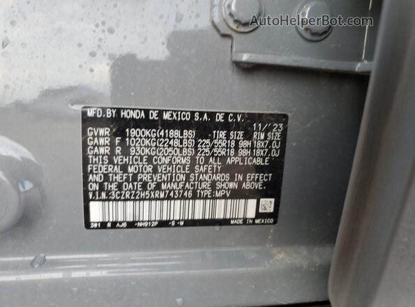 3CZRZ2H5XRM743746 2024 HONDA HR-V Gray Շարժիչի բաժամունքի տեսք