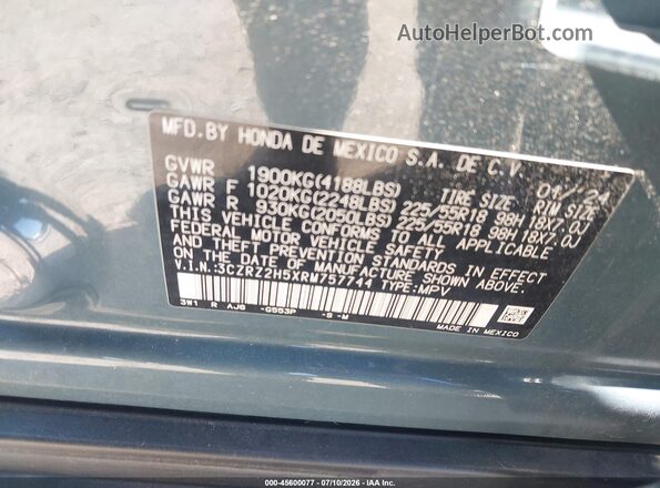 3CZRZ2H5XRM757744 2024 HONDA HR-V Turquoise Engine compartment view