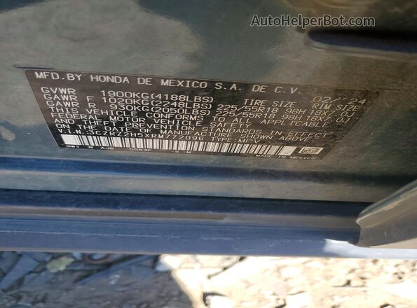 3CZRZ2H5XRM772096 2024 HONDA HR-V Blue Vista de la etiqueta del VIN