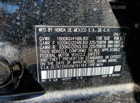 3CZRZ2H5XRM781784 2024 HONDA HR-V Black VIN կոդի պիտակի տեսք