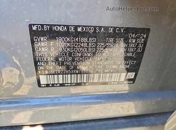 3CZRZ2H5XRM786032 2024 HONDA HR-V Gray Շարժիչի բաժամունքի տեսք