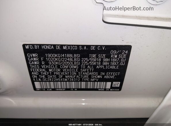 3CZRZ2H5XSM738312 2025 HONDA HR-V Белый Вид подкапотного пространства