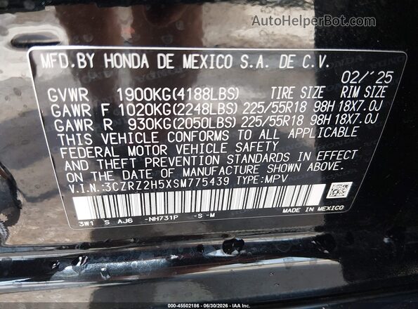 3CZRZ2H5XSM775439 2025 HONDA HR-V Black Vista del compartimento del motor
