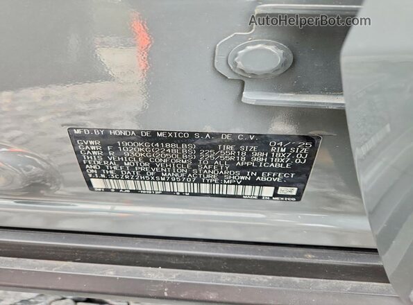 3CZRZ2H5XSM795707 2025 HONDA HR-V Gray Widok naklejki z numerem VIN