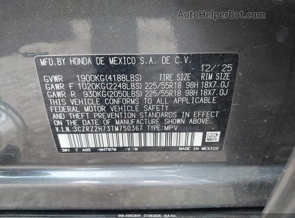 3CZRZ2H73TM750367 2026 HONDA HR-V Gray Вид підкапотного простору