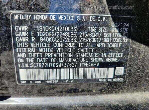 3CZRZ2H76SM737627 2025 HONDA HR-V Black Սալոնի 360 աստիճան տեսք