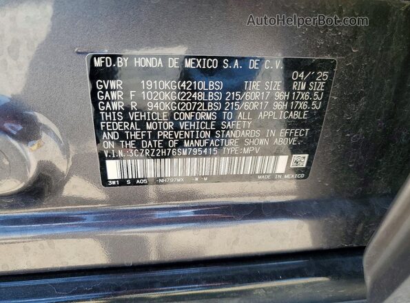 3CZRZ2H76SM795415 2025 HONDA HR-V Gray Engine compartment view