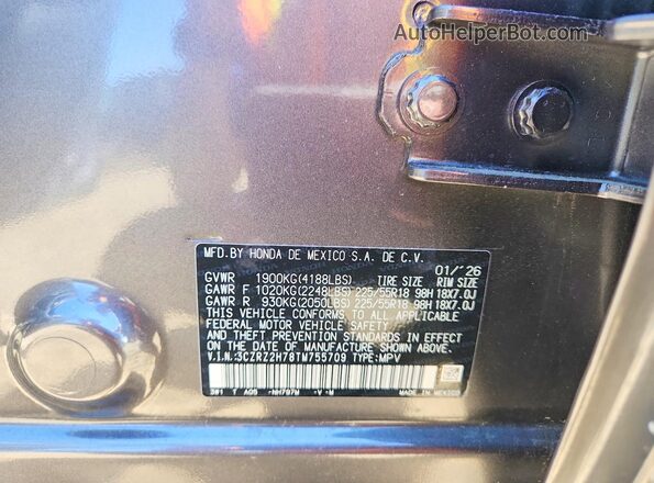 3CZRZ2H78TM755709 2026 HONDA HR-V Серый Вид наклейки с VIN-кодом