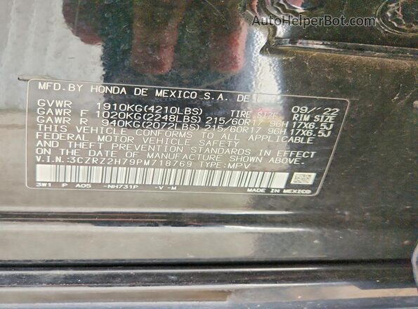 3CZRZ2H79PM718769 2023 HONDA HR-V Black Vista del compartimento del motor