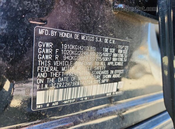 3CZRZ2H79RM742704 2024 HONDA HR-V Black VIN sticker view