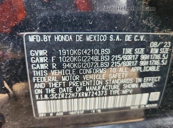 3CZRZ2H7XRM724373 2024 HONDA HR-V Black Շարժիչի բաժամունքի տեսք
