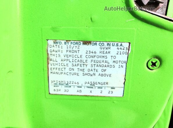 3F05H132246 1973 FORD MUSTANG Green Շարժիչի բաժամունքի տեսք
