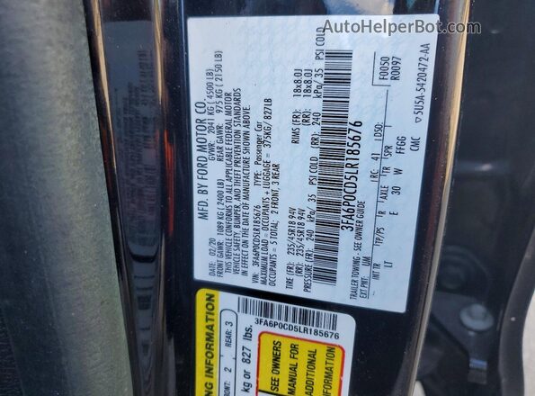 3FA6P0CD5LR185676 2020 FORD FUSION Black VIN sticker view