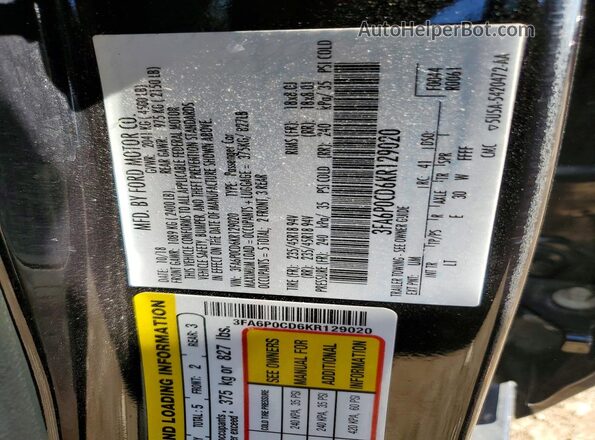 3FA6P0CD6KR129020 2019 FORD FUSION Black Vista del compartimento del motor