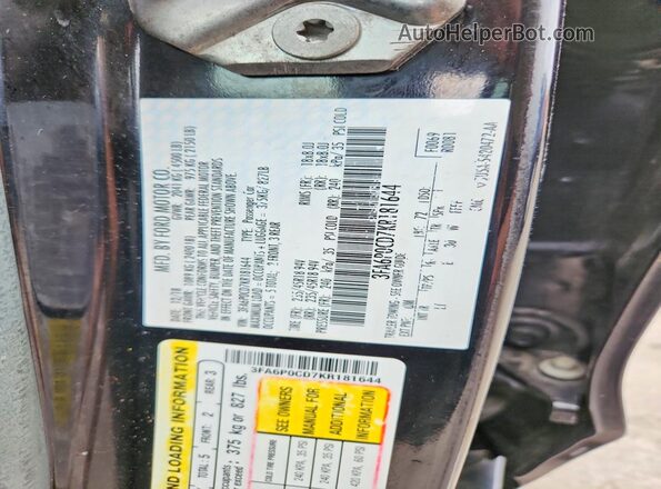 3FA6P0CD7KR181644 2019 FORD FUSION Черный Вид подкапотного пространства