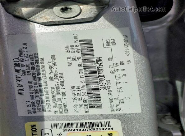 3FA6P0CD7KR254284 2019 FORD FUSION Silver Вид наклейки з VIN-кодом