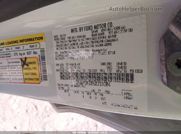 3FA6P0CD8KR253984 2019 FORD FUSION Белый Вид подкапотного пространства