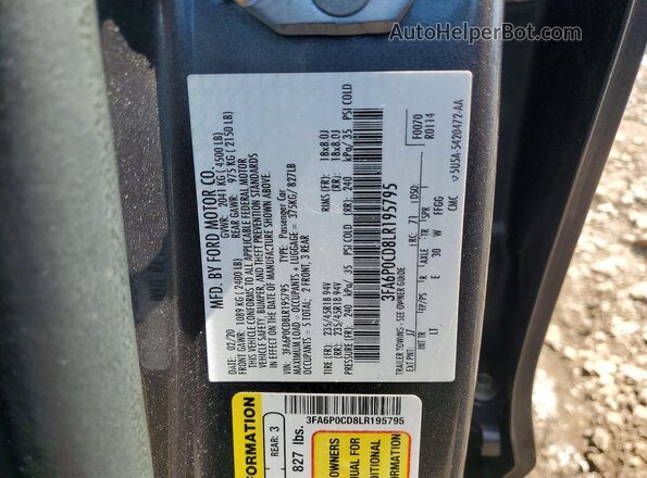 3FA6P0CD8LR195795 2020 FORD FUSION Gray Vista del compartimento del motor