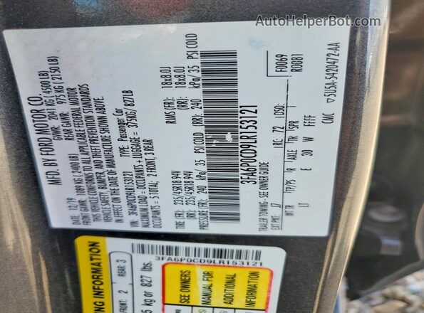3FA6P0CD9LR153121 2020 FORD FUSION Charcoal Widok komory silnika