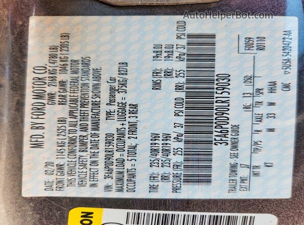 3FA6P0D90LR159030 2020 FORD FUSION Серый Вид подкапотного пространства