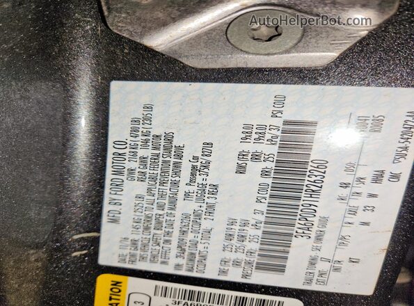 3FA6P0D91HR263260 2017 FORD FUSION Gray Widok komory silnika